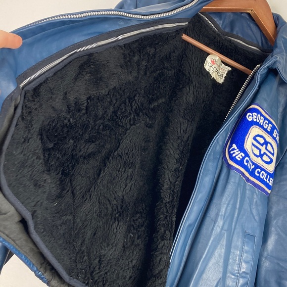 Vintage Varsity Jacket Mens 38 Blue Leather Fleece Lined George Brown College - Picture 12 of 16
